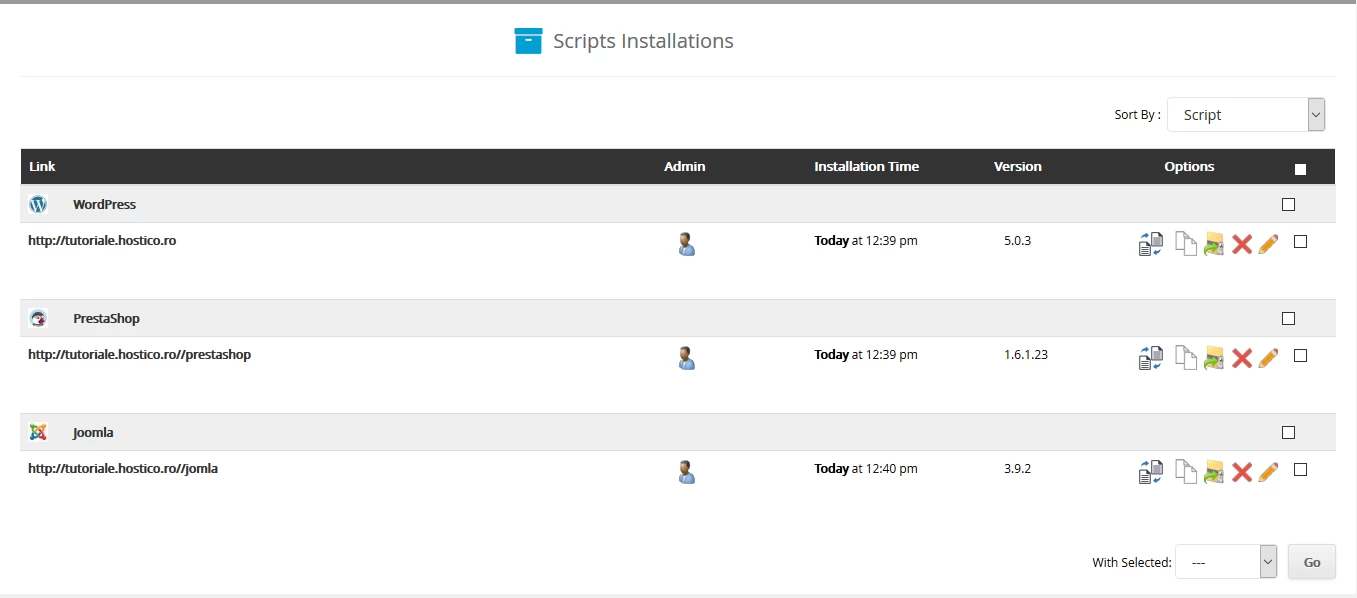 Vizualizare scripturi instalate