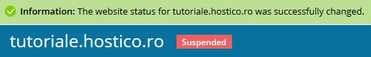 Stare suspendată a unui domeniu Plesk