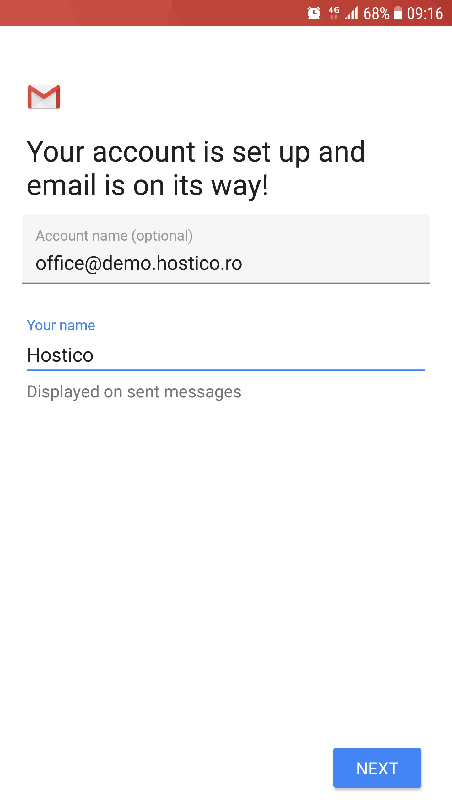Din konto er satt opp e-post