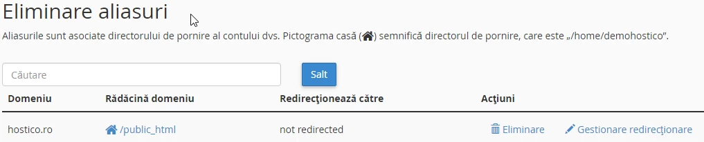 Eliminare domeniu alias