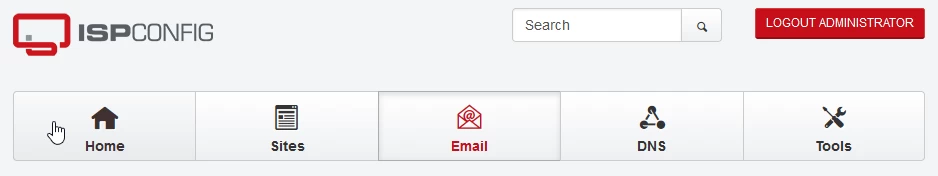 Meniu email ISPConfig